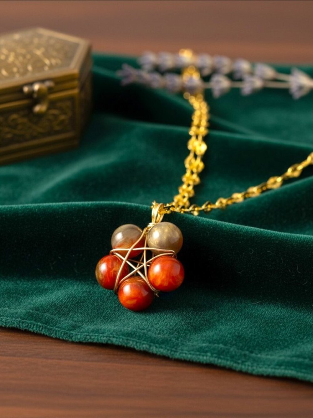 Wire Wrapped Star Necklace Artisan Pentagram Pendant Italian Gold Plated Chain